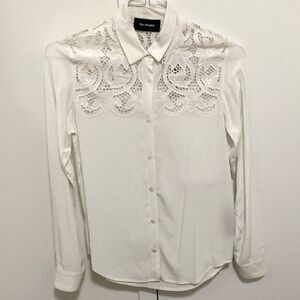 The Kooples Woman’s Long Sleeve White Blouse Floral Lace Front & Back Yoke.